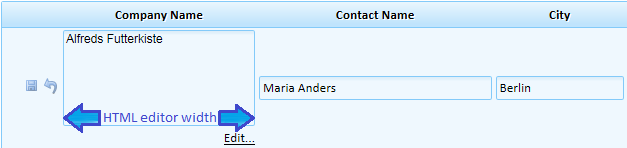 Unopened HTML editor width